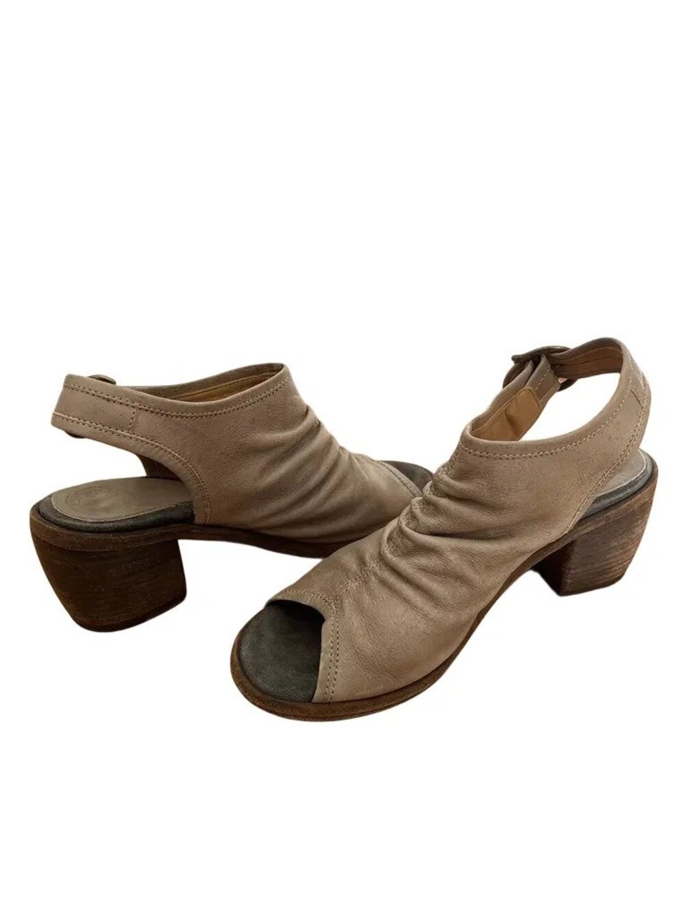 FIORENTINI + BAKER Open Toe Block Heel Leather Sandals Neutral Tan SZ 38